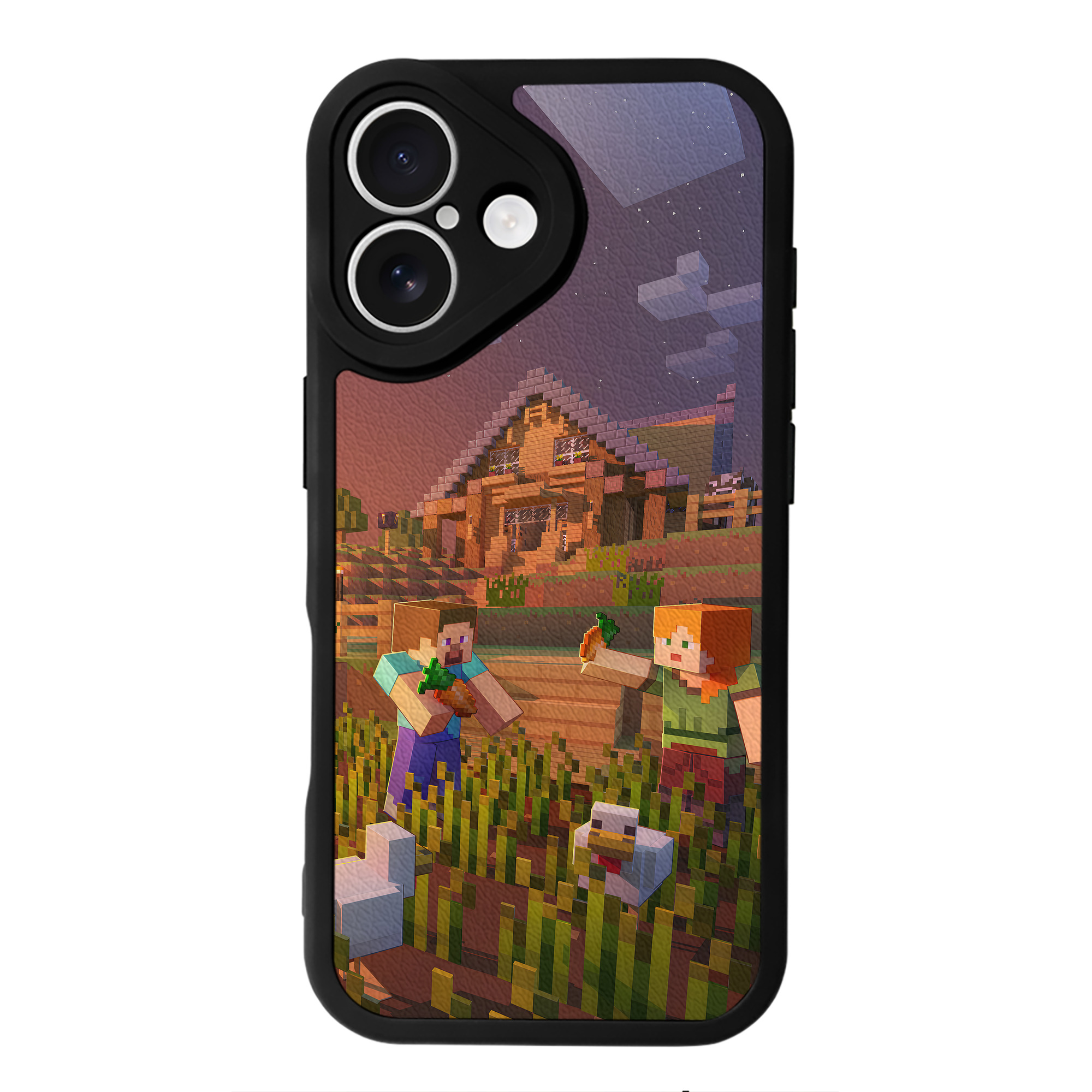 （画像用） マインクラフト ブロックの世界 Minecraft MC Block world 【iPhone 16シリーズ対応】シリコンスマホケース（レザー調） 材質：シリコン